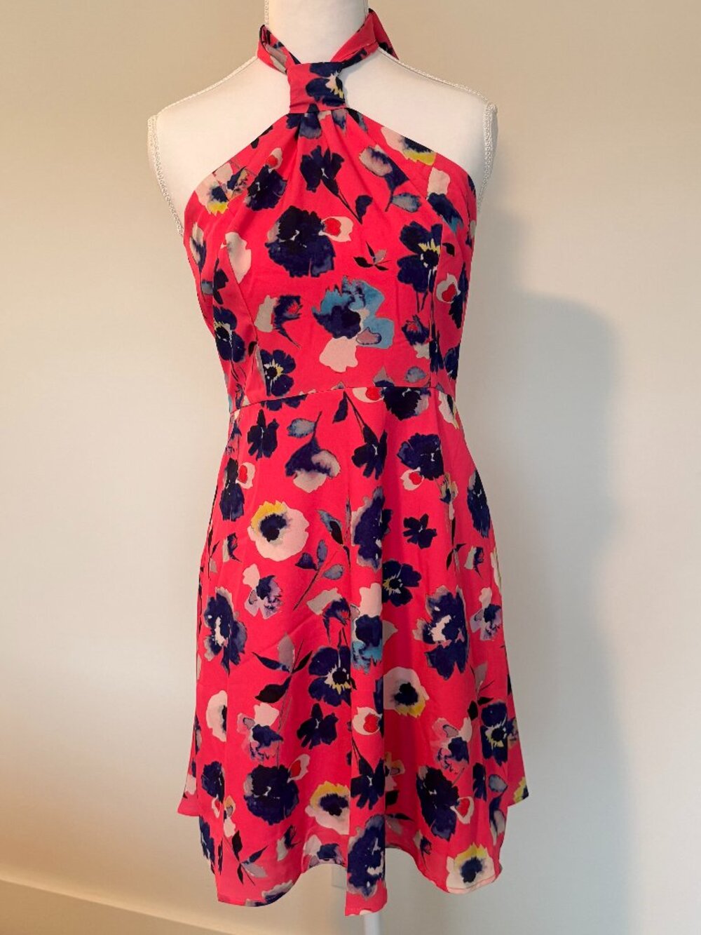 Hutch Pink Floral Halter Dress Size 0 | Open Back Mini Fit & Flare